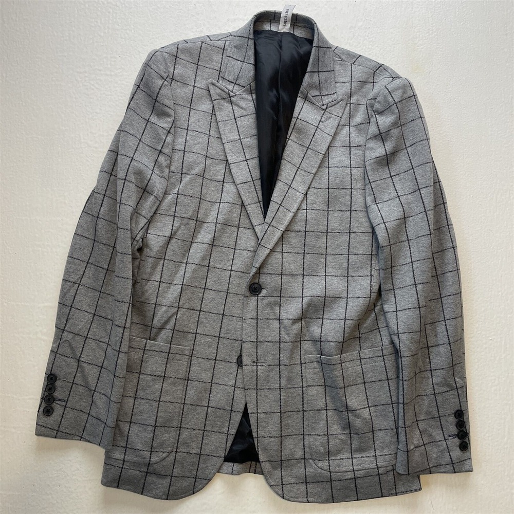 NEW Only & Sons Small Gray Windowpane Peak Lapel Blazer Suit Jacket Sport Coat